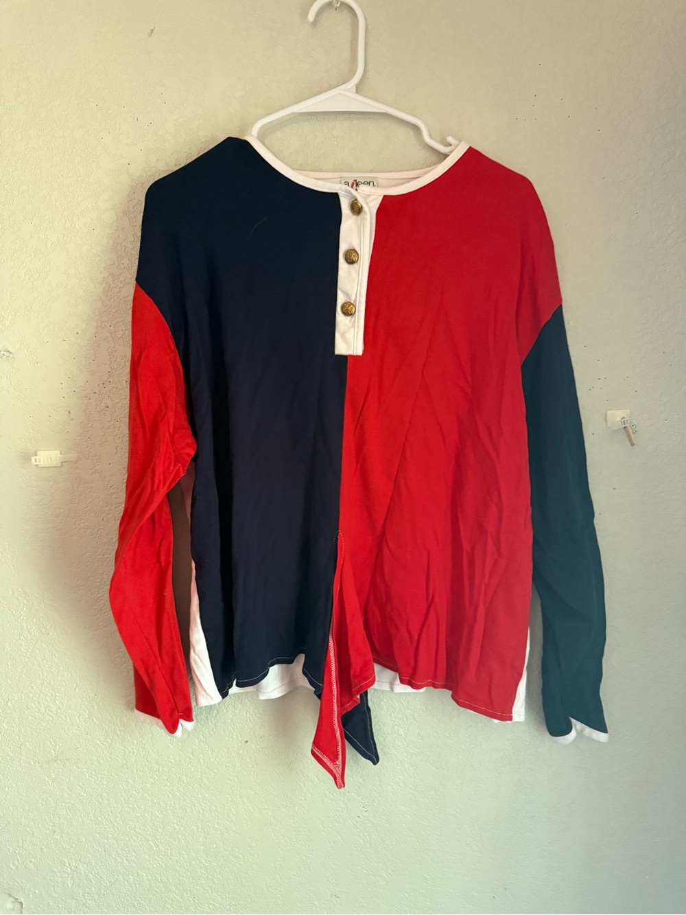 90s Colorblock Henley Top | Red, Navy & White | Plus Size 1X